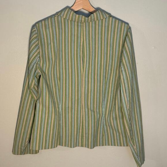 Vintage 90s Women's Size 12 Requirements Blue & Green Striped Eclectic Blazer - Picture 2 of 3
